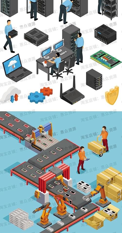 等距差3d卡通banner网页设计动画物流工作车间工厂工人矢量素材图设汇